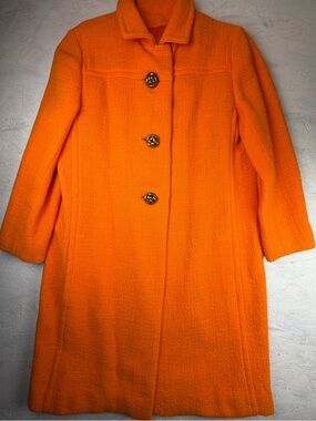 Vintage Forstmann Vibrant Orange Textured Wool 60s Mod A-Line Swing Coat Womens